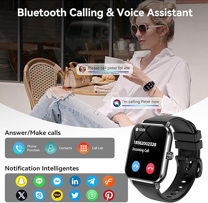 Smart Watch for Men Women, 1.83" HD Touchsreen, Bluetooth Calling, 5 ATM Water-Resistance, 130+ Sports Modes, Health, Fitness & Sleep Tracker, Timer, Fitness Watch for Android/iOS, Black
