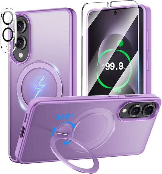 360° Rotatable Stand for Samsung Galaxy S25 Edge Case Magnetic with Screen Protector X1 & Camera Lens Protector*1, Compatible with MagSafe, 16FT Mil-Grade Shockproof for S25 Edge Case 6.2"，Purple