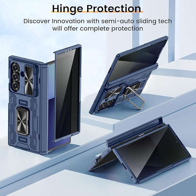 VEGO for Z-Fold7-Case: Galaxy Z Fold 7 Case: with Slide Camera Cover[Built-in Privacy Screen Protector][Adjustable Kickstand] Full Body Drop Protection Case for Samsung Galaxy Fold 7 5G 2025 - Blue