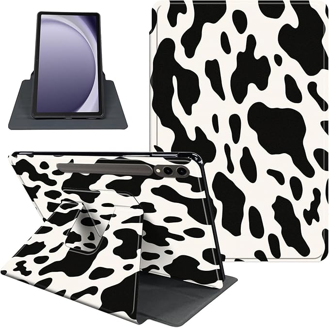 Case for Samsung Galaxy Tab S10 Ultra/Tab S9 Ultra 14.6-Inch, 360 Degree Rotating Folio Stand Smart Cover for Galaxy Tab S10 Ultra/ S9 Ultra 14.6'', Auto Sleep/Wake, Cow Print