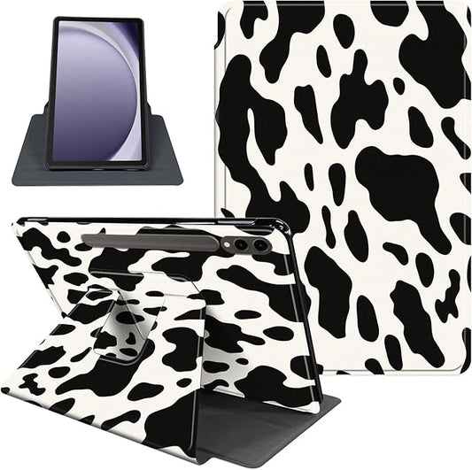 Case for Samsung Galaxy Tab S10 Ultra/Tab S9 Ultra 14.6-Inch, 360 Degree Rotating Folio Stand Smart Cover for Galaxy Tab S10 Ultra/ S9 Ultra 14.6'', Auto Sleep/Wake, Cow Print