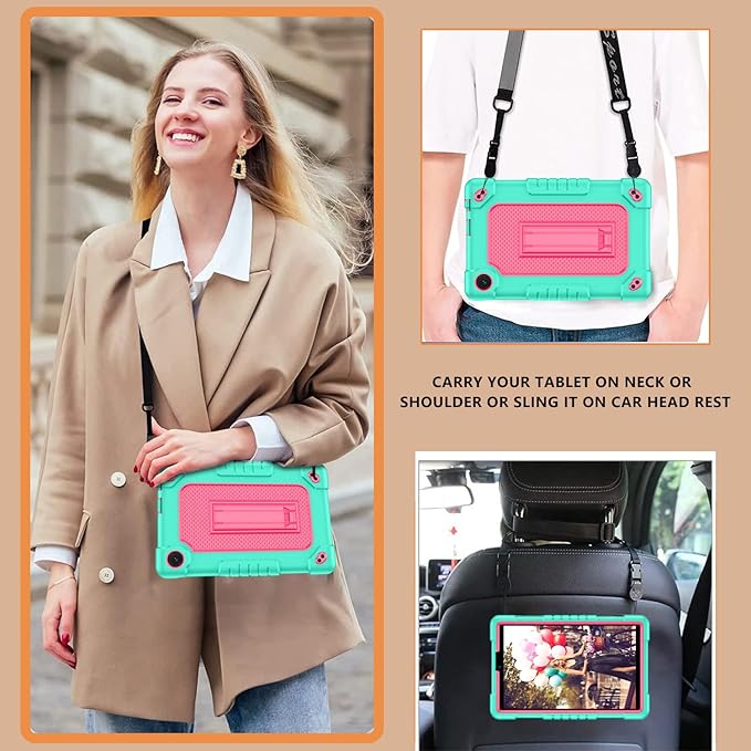 for TCL Tab 8 LE Tablet Case,for TCL Tab 8 Plus Tablet Case,Shoulder Strap Shockproof Kids Friendly(Green/Pink)
