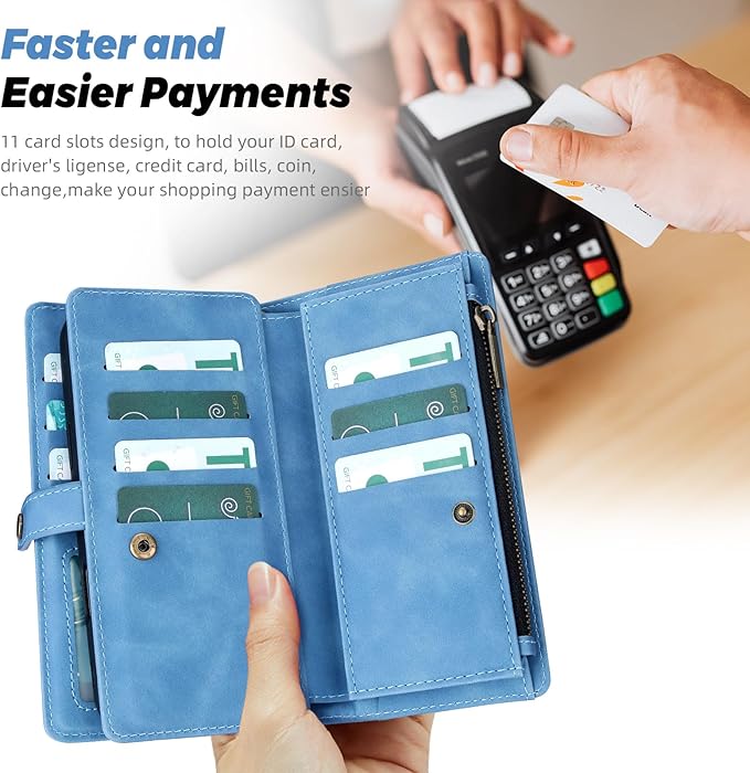 TwoHead Wallet Case Compatible with iPhone 15,Detachable Magnetic Phone Case,All-Round Protective Leather Phone Case with Card Holder,6.1 in,Sky Blue