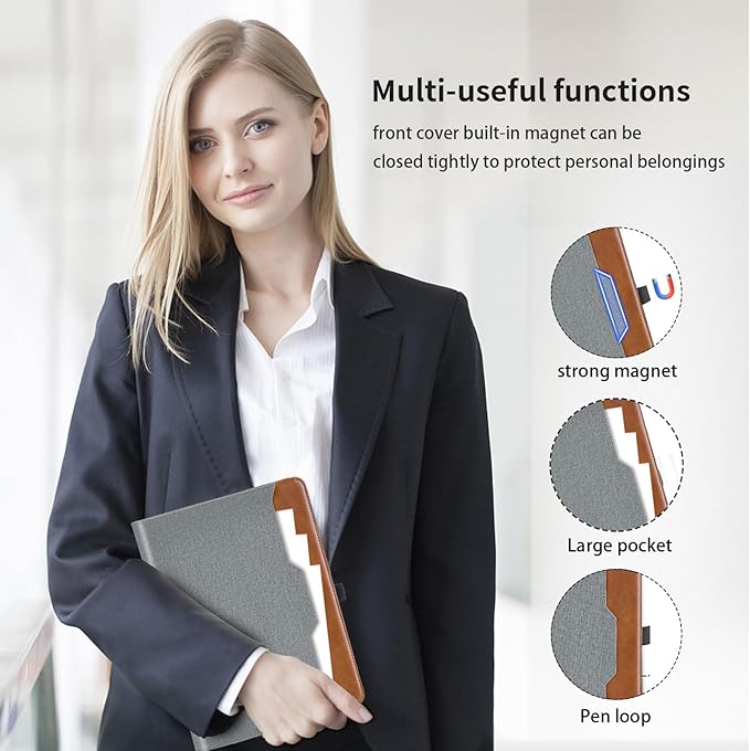 Case for Lenovo Tab K11 Plus 11.45 Inch 2024 - PU Leather Business Folio Protective Cover with Hand Strap and Pocket, Gray