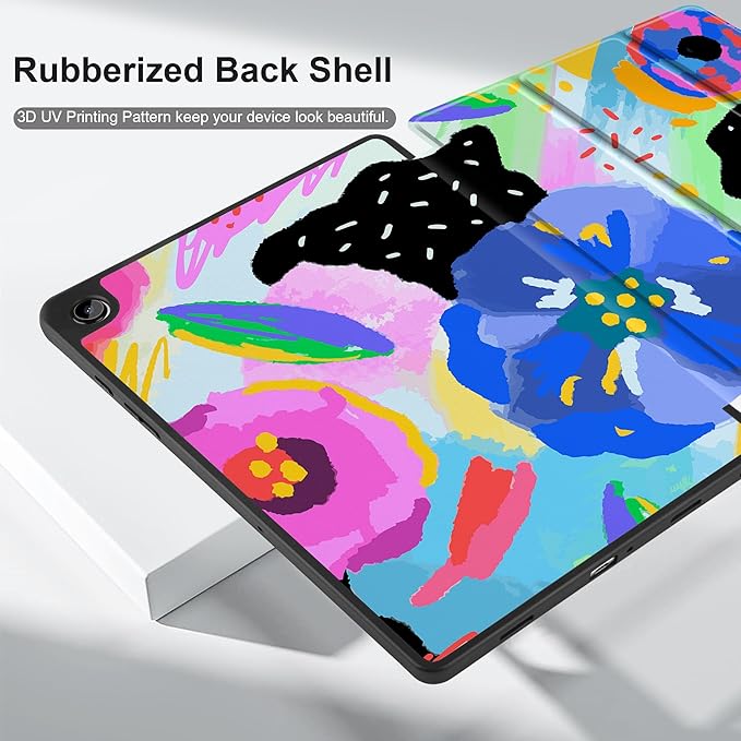 MEEgoodo Case for Samsung Galaxy Tab A9 Plus 11 inch Cover 2024 2023 with S Pen Holder, A9+ Smart Tablet Cases with Trifold Stand+Soft TPU Back Shell+Smart Auto Wake/Sleep, Colorful Painted Floral