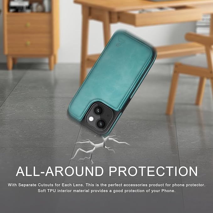 DJDUCK Designed for iPhone 14 Case Wallet with Card Holder, [Magnetic Clasp Cover] [RFID Blocking Leather Protection] Shockproof Women Men Cases 6.1 Inch for Apple 14 Light Green