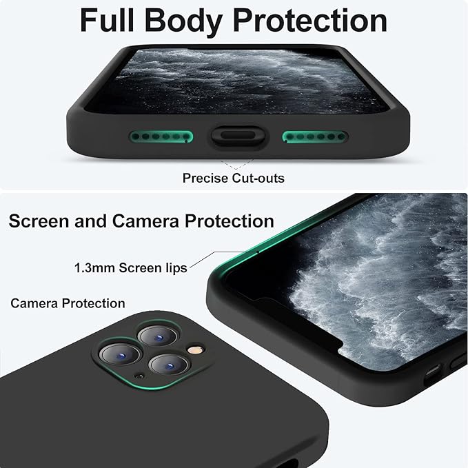Vooii Compatible with iPhone 11 Pro Max Case, Upgraded Liquid Silicone with [Flat Edges] [Camera Protection] [Soft Anti-Scratch Microfiber Lining] Phone Case for iPhone 11 Pro Max - Black