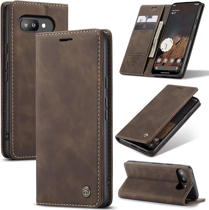 for Google Pixel 9a Case, Flip Wallet Leather Case with Card Holder Magnetic Closure Shockproof Kickstand Protective Phone Cases Cover for Pixel 9a, Coffee