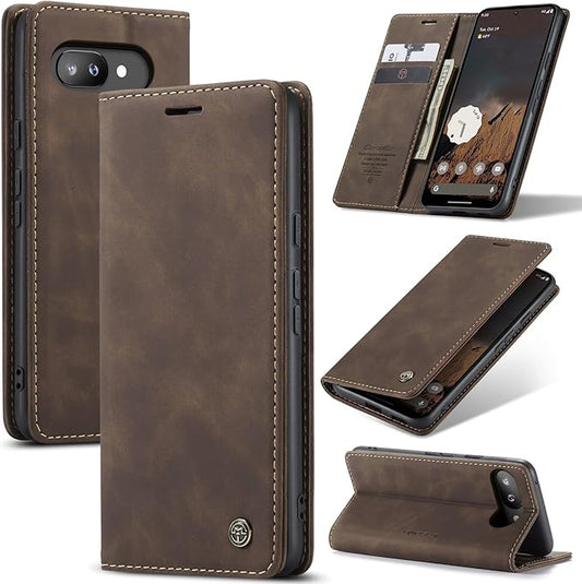 for Google Pixel 9a Case, Flip Wallet Leather Case with Card Holder Magnetic Closure Shockproof Kickstand Protective Phone Cases Cover for Pixel 9a, Coffee