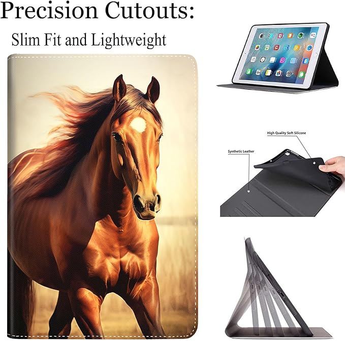 Case for Galaxy Tab A9 Plus ， Auto Sleep/Wake Multi-Angle Viewing Slim Folio Stand Cover for Samsung Galaxy Tab A9+/A9 Plus 11 Inch 2023 (SM-X210/X216/X218), Horse