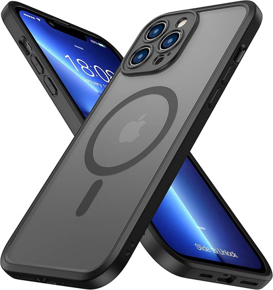 ImpactStrong Magnetic Guard Designed for iPhone 13 Pro Case [Camera Protection] [Military Grade Drop Tested] [Compatible with MagSafe] Slim Translucent Matte Phone Case (6.1") - Black