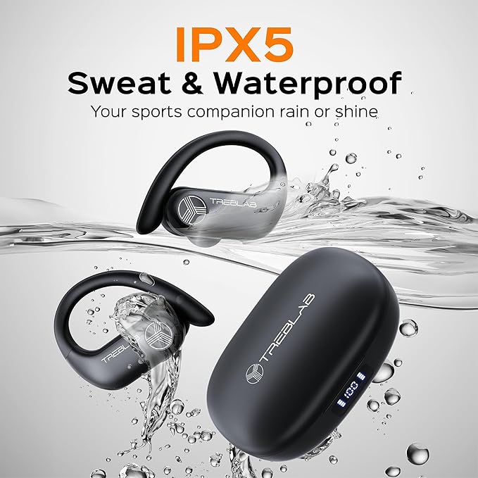 TREBLAB X3 Pro - Ultra Comfortable Earhooks, Pure-HD Sound, Punchy Bass, 145H Battery, Waterproof & Sweatproof Bluetooth Earbuds, Mics for Calls, True Wireless Ear Buds for Sports Workout Running