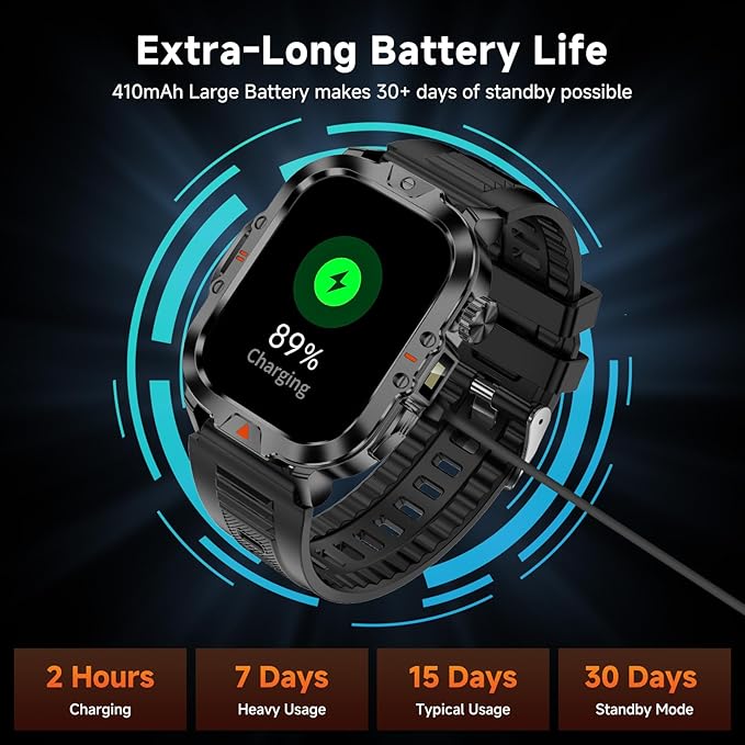 Smart Watch for Men Military Answer/Make Call 2.01″ Display 170+ Sports Modes Fitness Smart Watch IP68 Waterproof 30 Days Standby Smartwatch for Android iOS Black Extra Nylon Straps