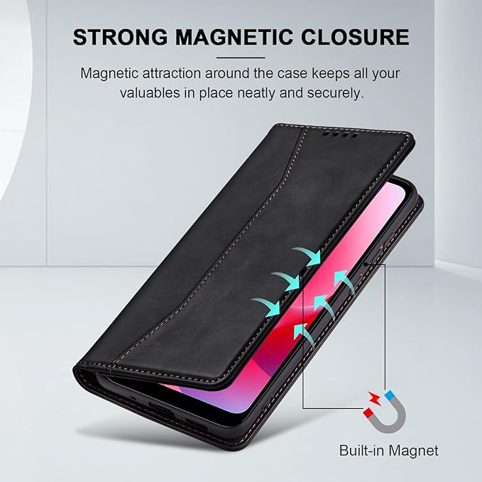Jasonyu Flip Wallet Case for Moto G Play (2023)/Moto G Power (2022),Leather Magnetic Folio Cover with Card Holder,Kickstand - TPU Shockproof Durable Protective Phone Case,Black