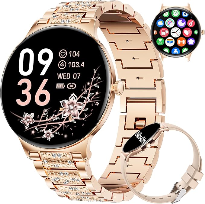 LIGE Smart Watch for Women(2 Bands), 1.43" HD AMOLED Slim Smartwatch for Android iOS,Fitness Tracker with 120+ Sport Modes/IP68 Waterproof/Sleep Monitor,Rose Gold