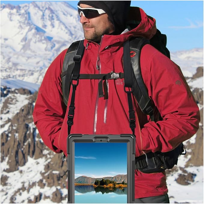 Case for Samsung Galaxy Tab A7 Lite 8.7 2021 (SM-T220/T225/T227),Portable Heavy Duty Dropproof Protective Cover Case with 360 Rotating Stand,Handle & Shoulder Strap,Stylus Pen (New Black)