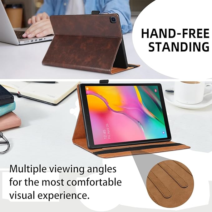 Case for Samsung Galaxy Tab A 10.1 2019 (SM-T510/T515) Bussiness Premium PU Leather Stand Folding Folio Cover Multi- Viewing Angles for Galaxy Tab A 10.1 Inch 2019-Brown