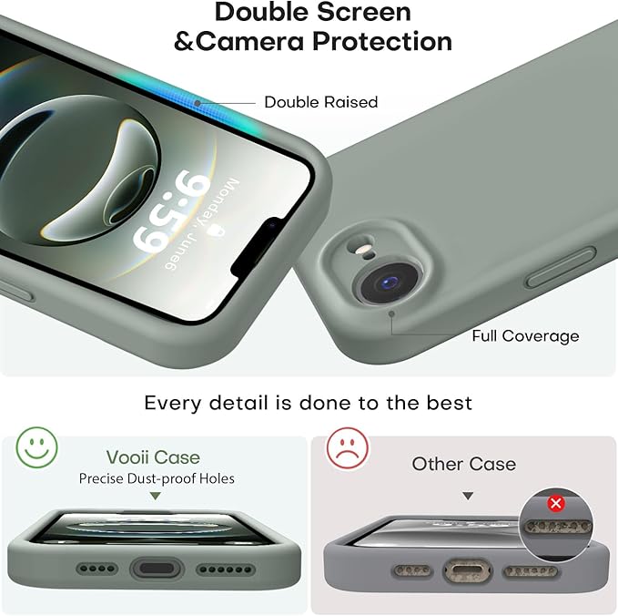 Vooii Compatible with iPhone 16e Case, Liquid Silicone Upgrade [Camera Protection] [Soft Anti-Scratch Microfiber Lining] Shockproof Phone Case for iPhone 16e 6.1 inch - Calke Green