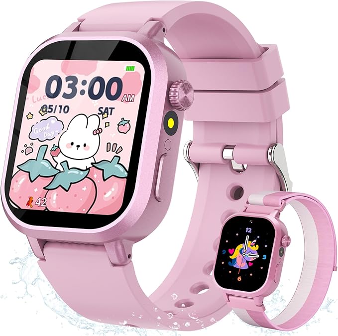 Vakzovy Kids Waterproof Smart Watch Girls Gift Age 4-12, Kids Watch with 39 Games Video Camera Music Player Alarm Clock Pedometer Calculator Habit Tracking Birthday Gift for 6 7 8 9 Year Olds Girls