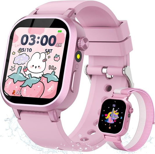 Vakzovy Kids Waterproof Smart Watch Girls Gift Age 4-12, Kids Watch with 39 Games Video Camera Music Player Alarm Clock Pedometer Calculator Habit Tracking Birthday Gift for 6 7 8 9 Year Olds Girls