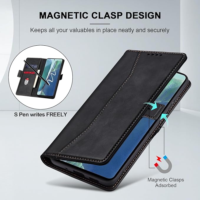 Jasonyu Flip Wallet Case for Samsung Galaxy Note 20,Leather Magnetic Folio Cover with Card Holder,Kickstand - TPU Shockproof Durable Protective Phone Case,Black