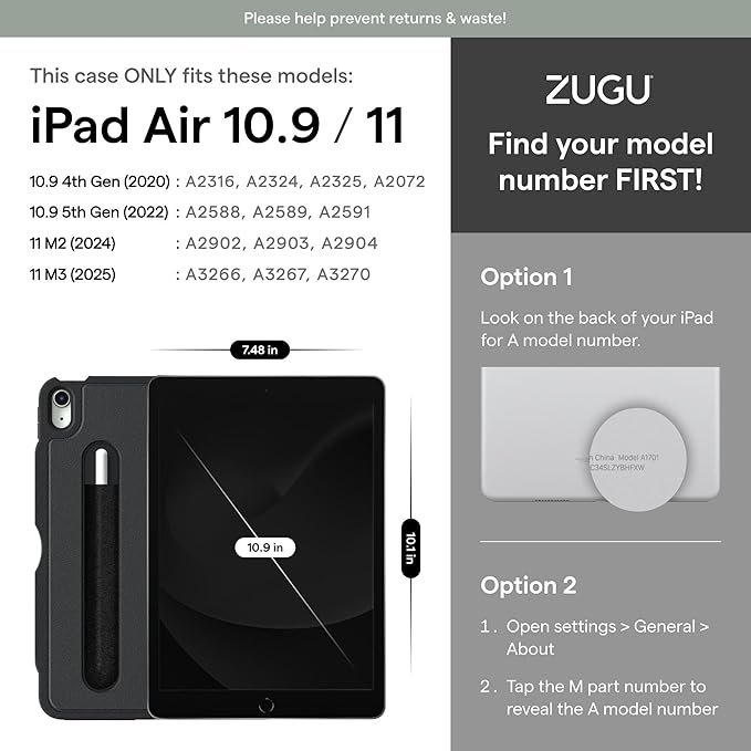 ZUGU CASE for iPad Air 11 (M3 2025 / M2 2024) iPad Air 4 & 5 10.9 Inch (2020/2022) - Protective, Ultra Thin, Magnetic Stand, Sleep/Wake Cover with Apple Pencil Charging & Storage - Slate Blue