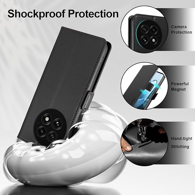 Wallet Flip Case for OnePlus 13 5G - [RFID Blocking] Luxury PU Leather Card Holder Magnetic Phone Cover with Kickstand,Shockproof Protective Case,Black