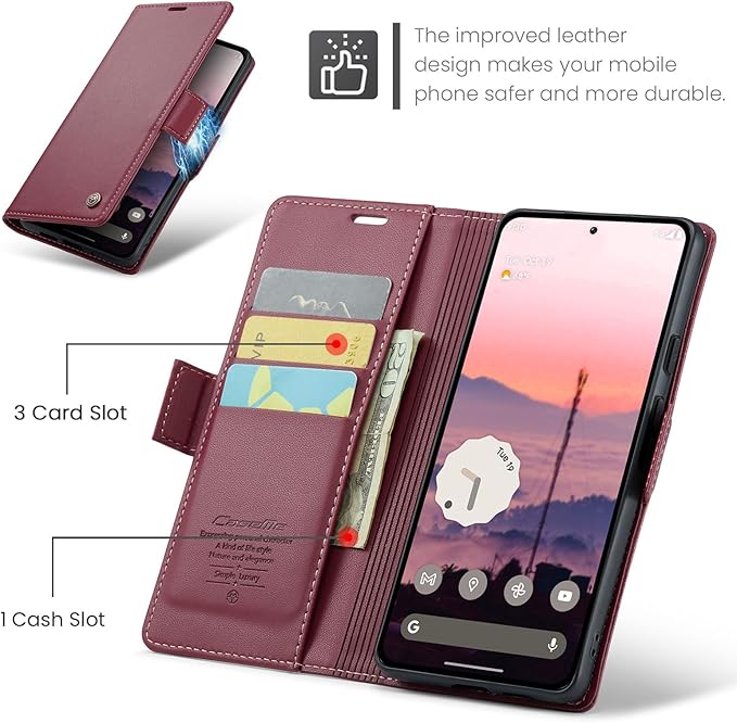 for Google Pixel 9/9 Pro Case, Premium PU Leather Wallet Case Flip Cover with [RFID Blocking][Card Holder][Stand Function] Shockproof Protective for Google 9/9 Pro, Red