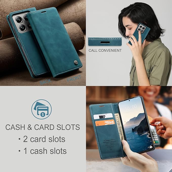 for Xiaomi 14T Pro Case, Flip Wallet Leather Case with Card Holder Magnetic Closure Shockproof Kickstand Protective Phone Cases Cover for Xiaomi mi 14T Pro, Blue-Green