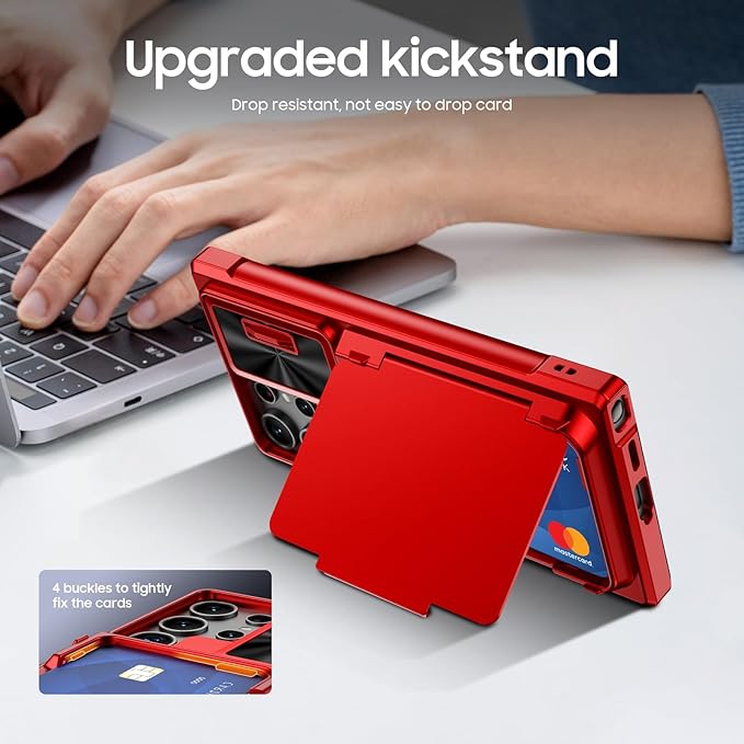 for Samsung Galaxy S24 Ultra Wallet Case with RFID Blocking Card Holder, Camera Cover and Kickstand, Full Body Shockproof Wallet Case for S24 Ultra 6.8Inch 2024 for Women Men-Red(Upgraded)