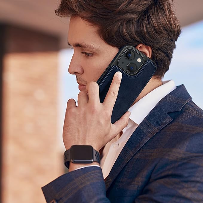 DJDUCK Designed for iPhone 14 Case Wallet with Card Holder, [Magnetic Clasp Cover] [RFID Blocking Leather Protection] Shockproof Women Men Cases 6.1 Inch for Apple 14 Dark Blue