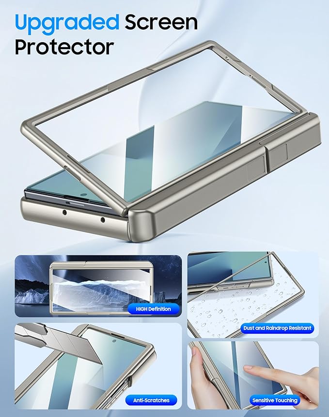 for Samsung Galaxy Z Fold 7 Case with Card Holder RFID Blocking, Built in Slide Lens Cover & Hinge Protection & Kickstand & Screen Protector, Shockproof Wallet Case for Z Fold 7 (Titanium Gold)