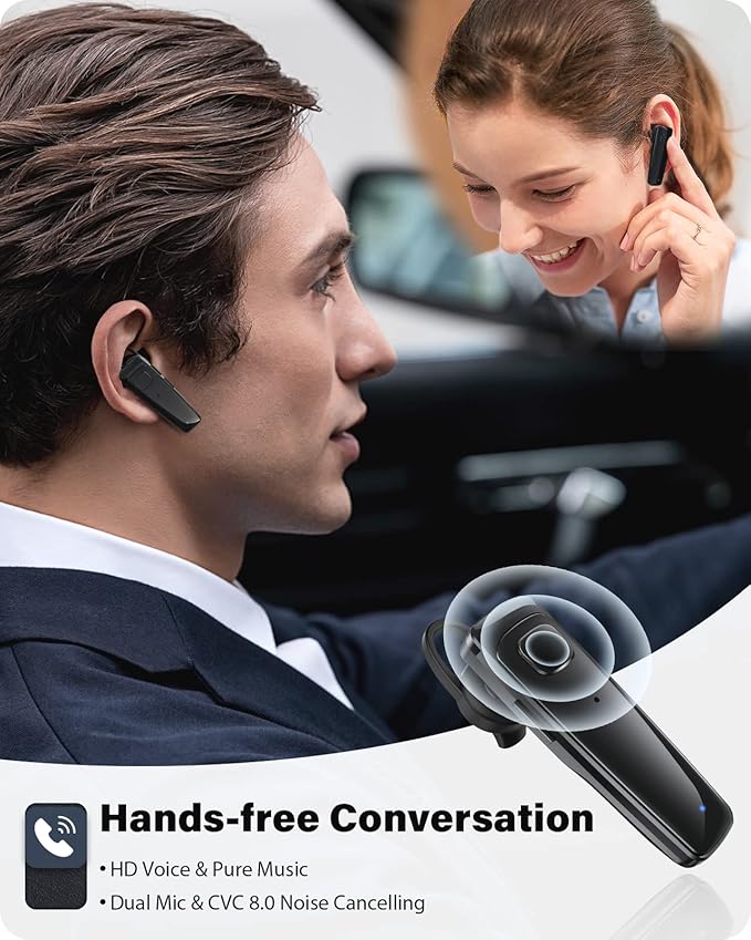 Bluetooth Headset - V5.0 Wireless Handsfree Earpiece Built-in Dual Mic Noise Cancelling, 10 Days Standby 16Hrs HD Talktime Ultralight Headset for iPhone Android Samsung Laptop(Black)