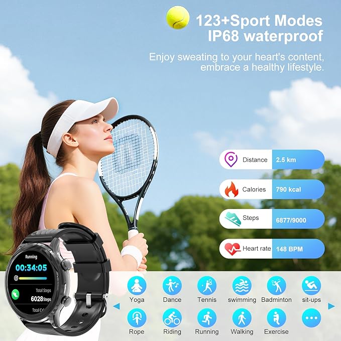 Smart Watch for Women, 1.77" Fitness Tracker with Heart Rate/Sleep/SpO2/Stress Monitor, Fitness Watch for Answer Calls, IP68 Smartwatch for iOS Android, Step Counter Watch, 123+ Sport Modes,2 Bands