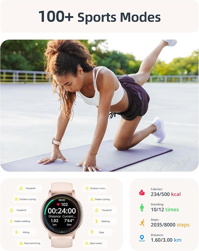 Parsonver Smart Watch for Women(Answer/Make Calls), 5ATM Waterproof Swimming Monitor, 44mm HD Screen Fitness Tracker 100+ Sport Modes, Heart Rate Sleep Monitor, Smartwatch for Android iOS, Rose Gold