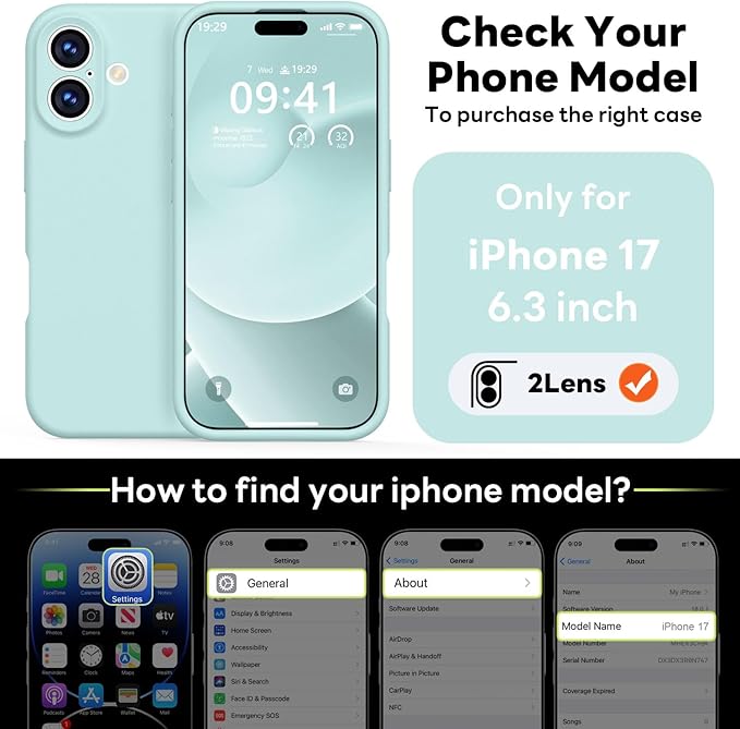 Vooii Magnetic Compatible with iPhone 17 Case (Compatible with Magsafe) (Upgraded Camera Protection) Liquid Silicone Shockproof Full Body Protective Phone Cover for Women Men, Mint, 6.3"