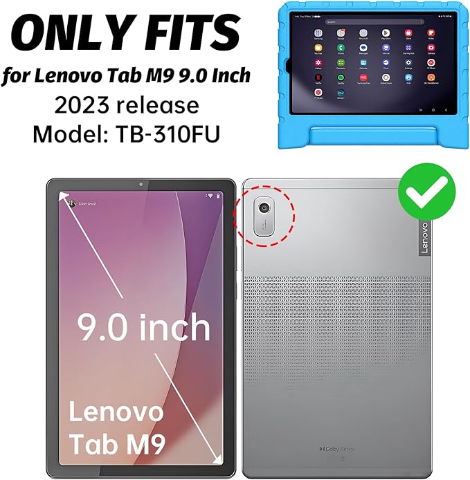 for Lenovo Tab M9 Case, New Kids Heavy Duty Cover with Convertible Handle Stand for Lenovo Tab M9 9.0 Inch 2023, Blue
