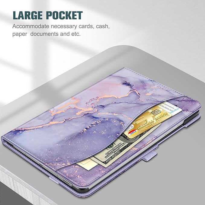 Fintie Case for Samsung Galaxy Tab S10 Lite/ S10 FE/ S9 FE 5G 10.9 Inch/Tab S9 11 Inch with S Pen Holder, Multi-Angle Viewing Protective Cover with Pocket, Auto Sleep/Wake, Lilac Marble