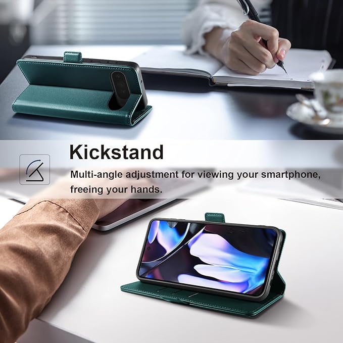 Wallet Flip Case for Google Pixel 9 Pro XL - [RFID Blocking] Luxury PU Leather Card Holder Magnetic Phone Cover with Kickstand,Shockproof Protective Case,Green