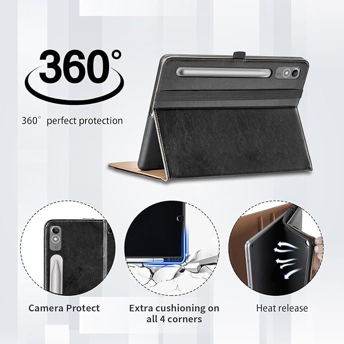 Case for Lenovo Tab P12/Xiaoxin Pad Pro 12.7 Inch 2023 (TB370FU) - PU Leather Business Folio Case with Pocket, Auto Wake/Sleep Smart Tablet Cover,Black