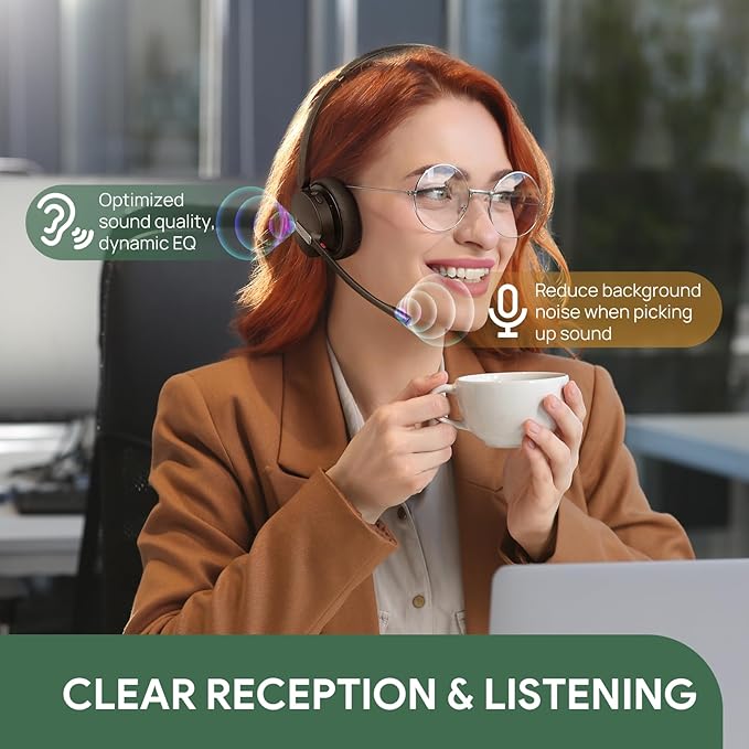 Yealink BH70 Dual (Without Dongle) Wireless Headset with Mic for Work, 164ft Bluetooth Headsets Teams UC Compatible, 35h Talk Life, 147g Lightweight Comfort, Perfect for Open Office Home Hybrid Work