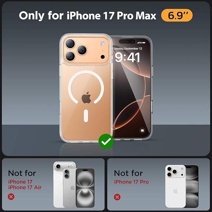 Miracase Magnetic for iPhone 17 Pro Max Case with Screen Protector [Compatible with MagSafe] Slim Thin Phone Case Military-Grade Protected for 17 ProMax Cover Bumper 6.9", Clear