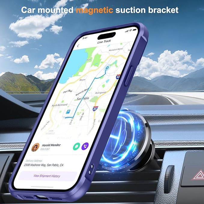 Magnetic Compatible with iPhone 15 Case with Stand [Military Grade Drop Tested][Compatible with Magnet] Ring Translucent Slim Hard Back Soft Edge, Blue