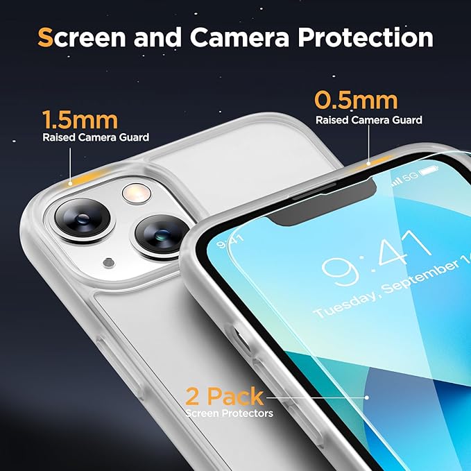 Miracase Magnetic for iPhone 13 Case 6.1 inch (Compatible with MagSafe)（with 2X Screen Protectors） Military-Grade Protection, Anti-Fingerprint Translucent Matte Phone Case Cover, Frost Clear