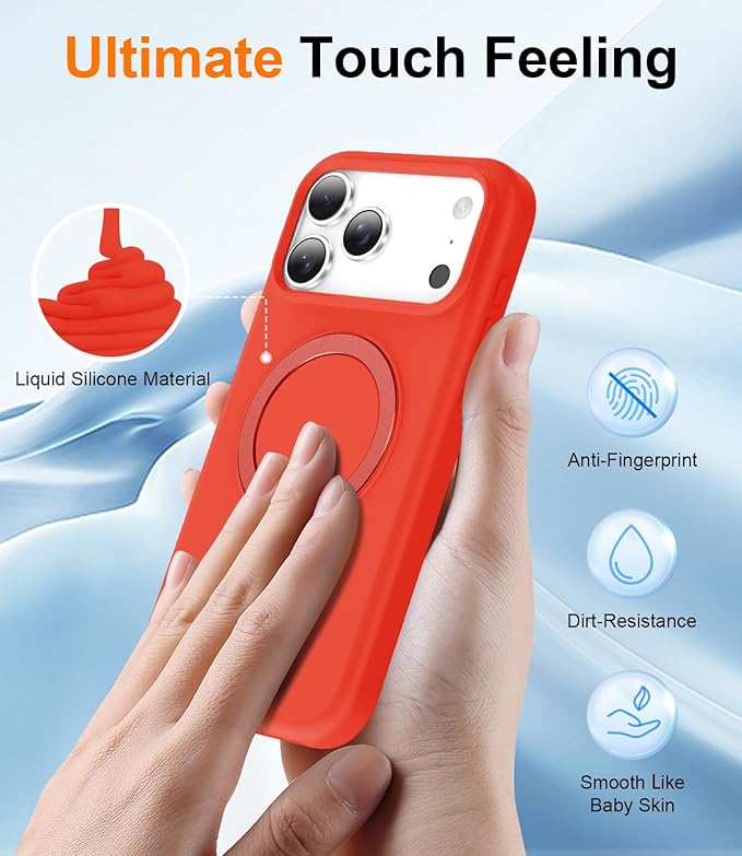 ZHK Liquid Silicone Designed for iPhone 17 Pro Max Case with Magnet Stand, [Precise Camera Lens Protection][Mil-Grade Drop Shockproof][Soft Anti-Scratch Microfiber Lining] Slim Fit Cover, Red