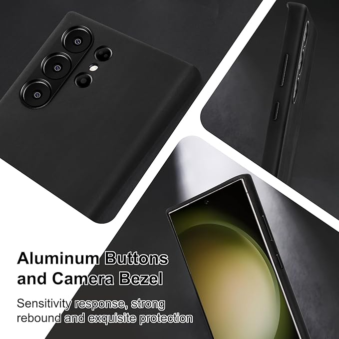 Belemay Leather Case for Samsung Galaxy S24 Ultra Compatible with Magsafe - Premium Crazy Horse Leather [Vintage Aesthetics] Unique Patina, Comfort Grip, Metal Buttons, Soft Cover (6.8") Antique Black