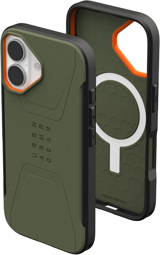 URBAN ARMOR GEAR UAG Designed for iPhone 17 Case Civilian - Compatible with MagSafe Military Grade Protective Cover, Olive/Orange