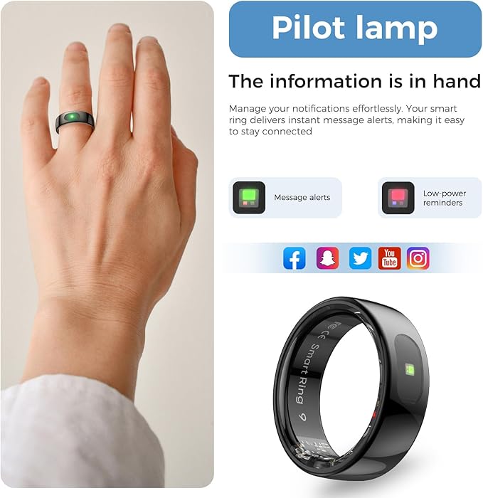 Smart Ring with Instant Notification Alerts & Gesture Control - Sleep Tracker Ring, Fitness Ring for Steps & Heart Rate, IP68 Waterproof (Black, 10)