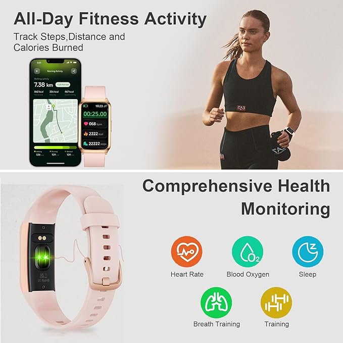 GADIXY Smart Watches for Women,7 Day+ Battery,Aluminium Case,with Heart Rate/Blood Oxygen/Sleep Tracker,IP68 Smart Watch for Android&iOS,Steps/Calorie/Distance,Pink