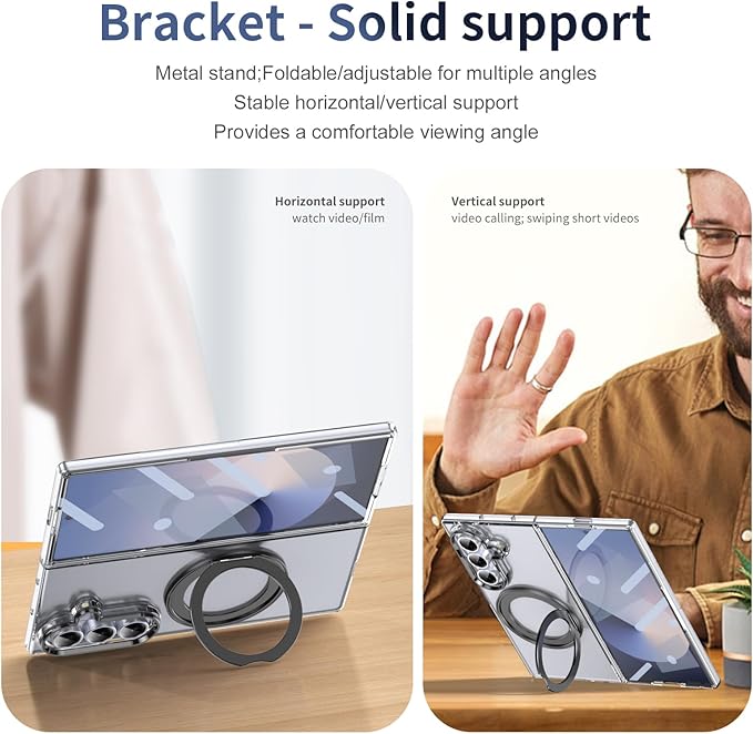 for Samsung Galaxy Z Fold 7 Case with Magnetic Ring Holder, 360 Rotating Bracket, Built-in Front Screen Len Protector, Anti-Yellowing & Anti-Fingerprint Crystal Clear Case.(Black)